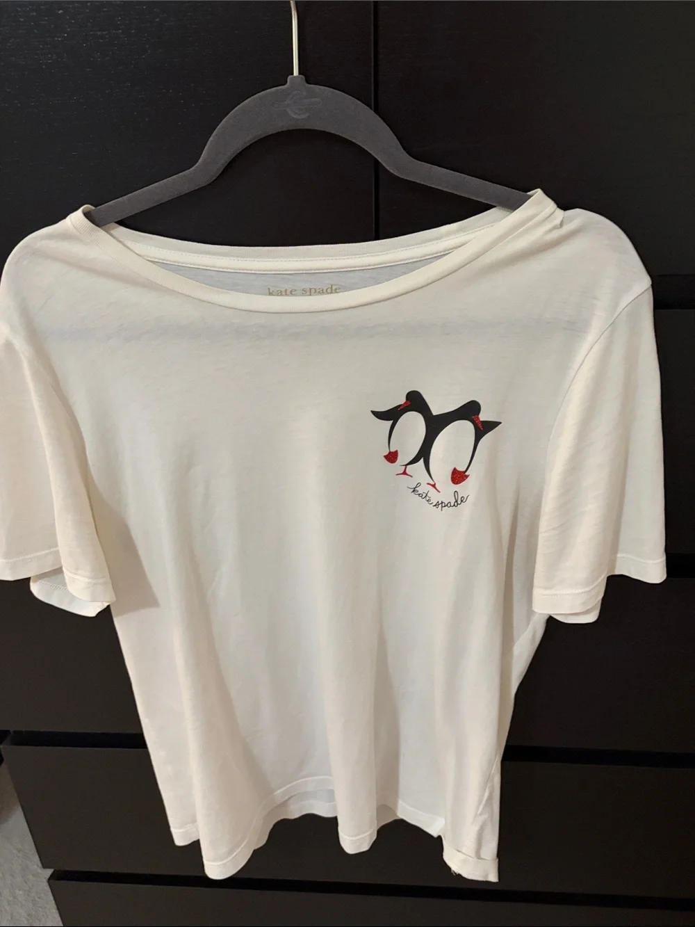 kate spade Cream Tee with Penguin Graphic and Red Accents